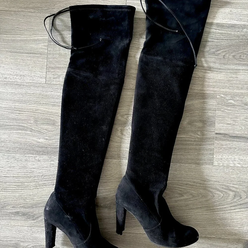 Stuart Weitzman Black Suede Over-the-Knee Boots + Dust Bag - Size 5.5